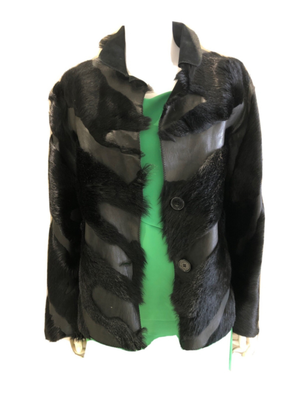 emanuel ungaro black jacket leather fur IT 50 US 12/14